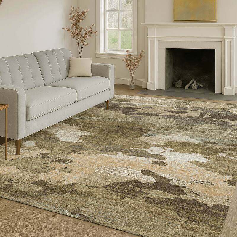 Machine Washable Indoor/ Outdoor Abstract Casual Chantille Rug
