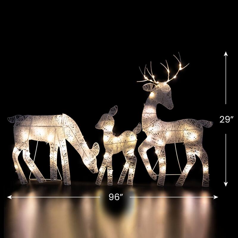 3 LED Lighted White Reindeer Family Outdoor Christmas Decorations 29"