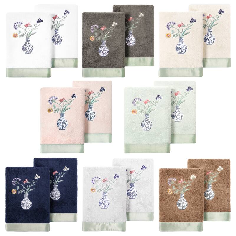 Authentic Hotel and Spa 100% Turkish Cotton Stella 2PC Embellished Hand Towel Set