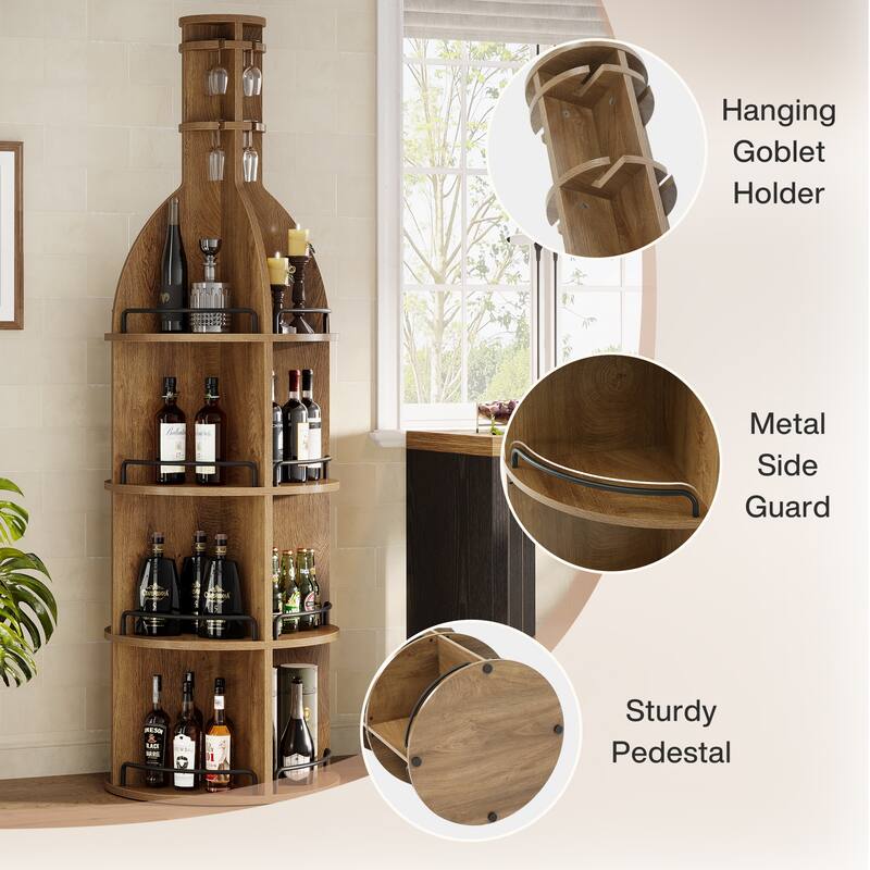 75 Inch Tall Wine Rack with Storage Shelves, Hanging Goblet Holder