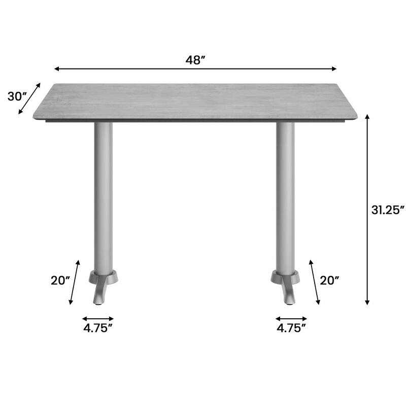 Commercial All-Weather HPL Tabletop with Dual T Bases - 48"W x 30"D x 31.25"H