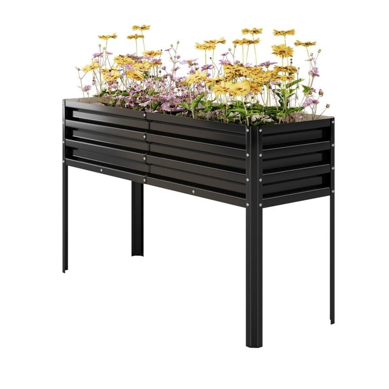 50x17x32 Inch Elevated Galvanized Raised Garden Bed with Legs Large Planter Box Sturdy Outdoor Metal Garden Bed Black - Black