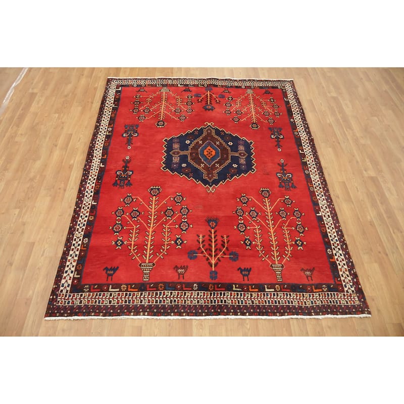 Hand Knotted Oriental 100% Wool Carpet Traditional Tribal Red Sirjan Area Rug - 7' 6'' X 5' 7''