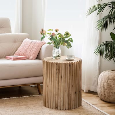 Cylindrical Coffee Table with Vertical Texture Relief Design