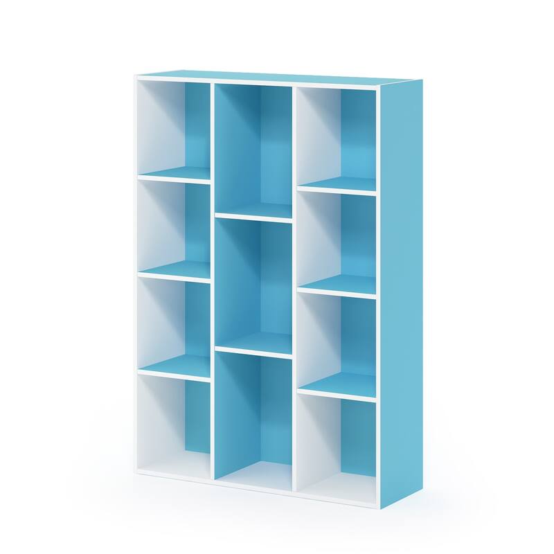 41.7 in. Tall Light Blue/White Wood 11-Shelf Bookcase
