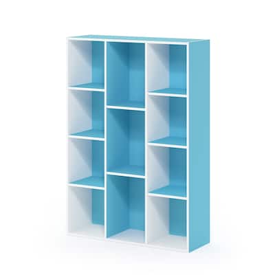 41.7 in. Tall Light Blue/White Wood 11-Shelf Bookcase