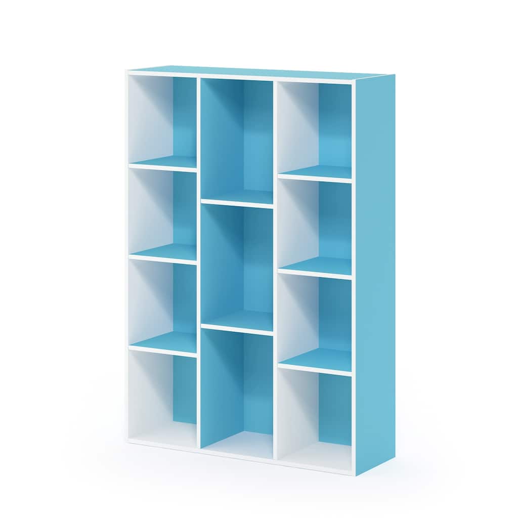 41.7 in. Tall Light Blue/White Wood 11-Shelf Bookcase
