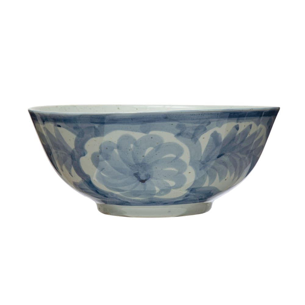 Hand Painted Stoneware Bowl with Floral Design