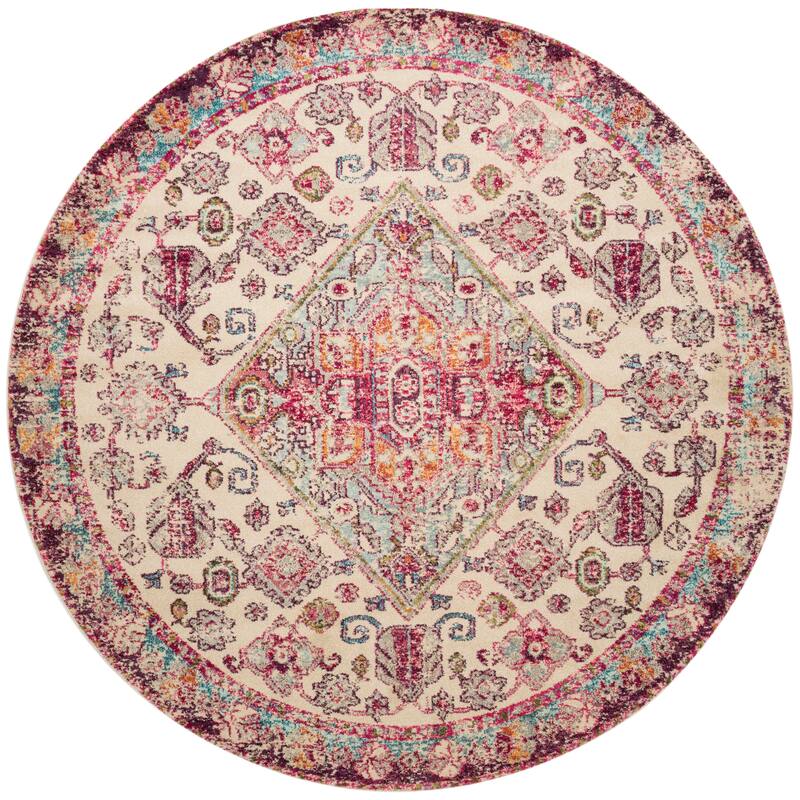 Alexander Home Vintage Boho Diamond Medallion Distressed Rug - 6'7" x 6'7" - Aqua/Pink - Runner/Round