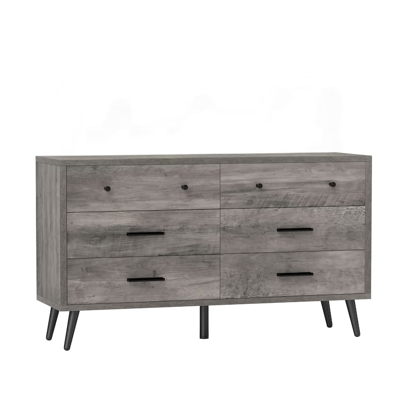 Rustic TV Stand for 65" TV, Entertainment Center with 6 Storage Drawers - Grey