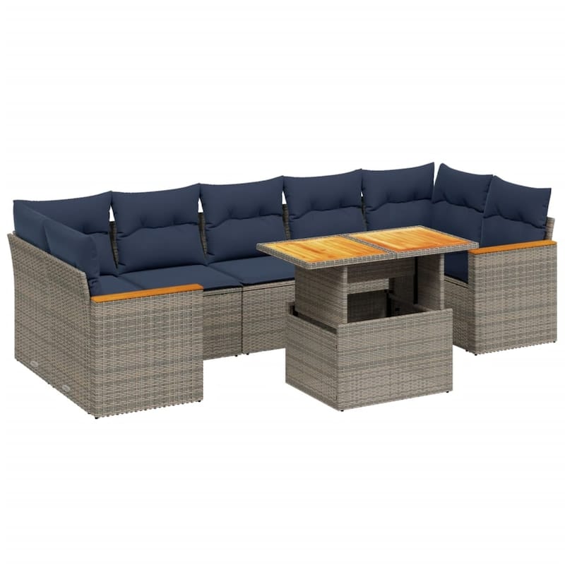 vidaXL Patio Sofa Set with Cushions Outdoor Furniture 8 Piece Poly Rattan - 24.4 x 24.4 x 27.2