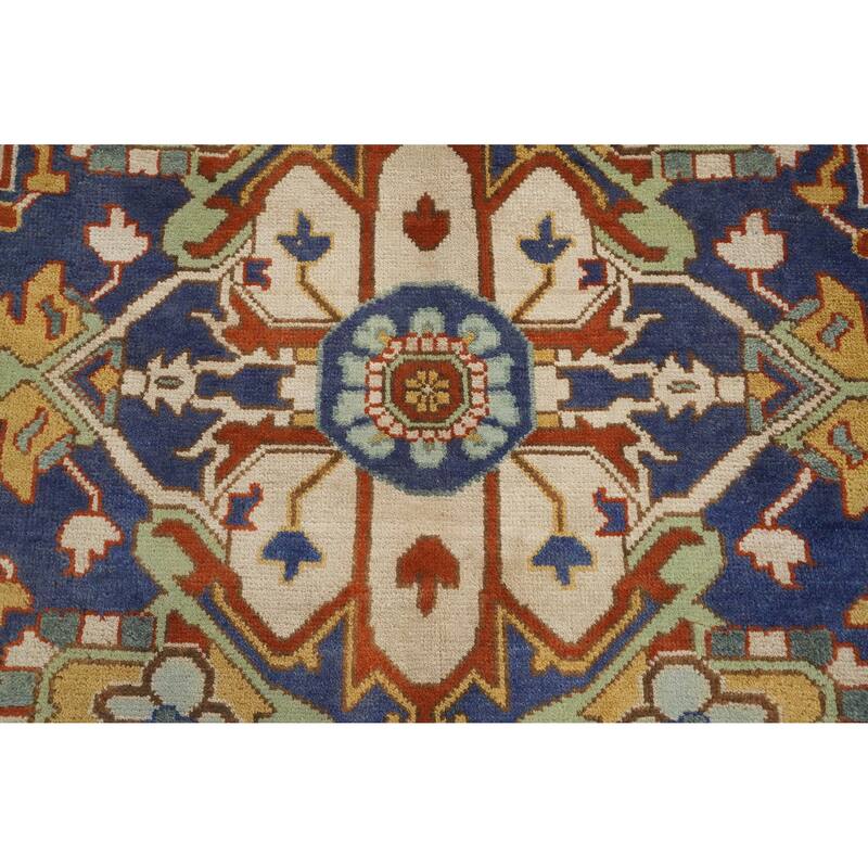 Hand Knotted Oriental 100% Wool Carpet Traditional Medallion Green Heriz (serapi) Area Rug - 11' 11'' X 8' 11''