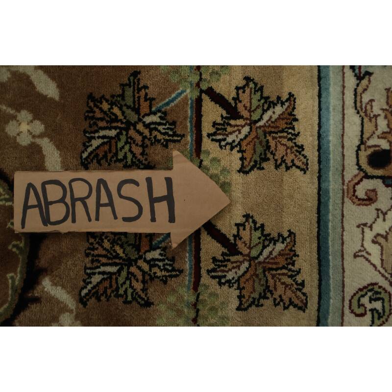 Hand Knotted Oriental 100% Wool Carpet Traditional Floral Brown Aubusson Area Rug - 11' 11'' X 9' 0''