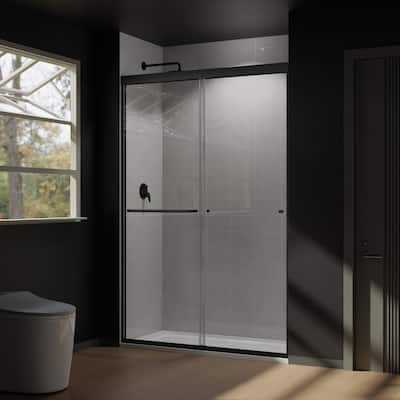Semi-Frameless Double-sliding Shower Door with Clear Glass - 48 in.Wx72 in.H