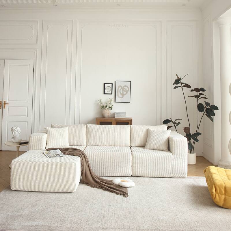 104.33" Modern 3-Seater L-Shaped Sectional Sofa, No Assembly - Beige