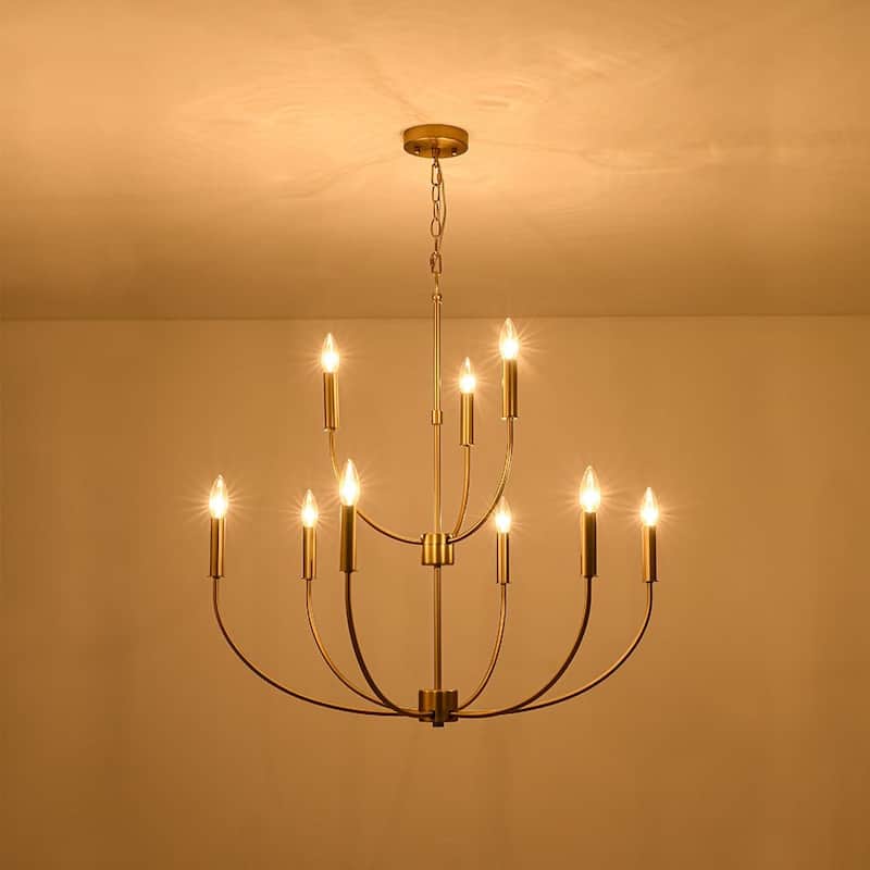 Modern Farmhouse 9-Light Candle Style Tiered Entryway Chandelier - 32.3 in