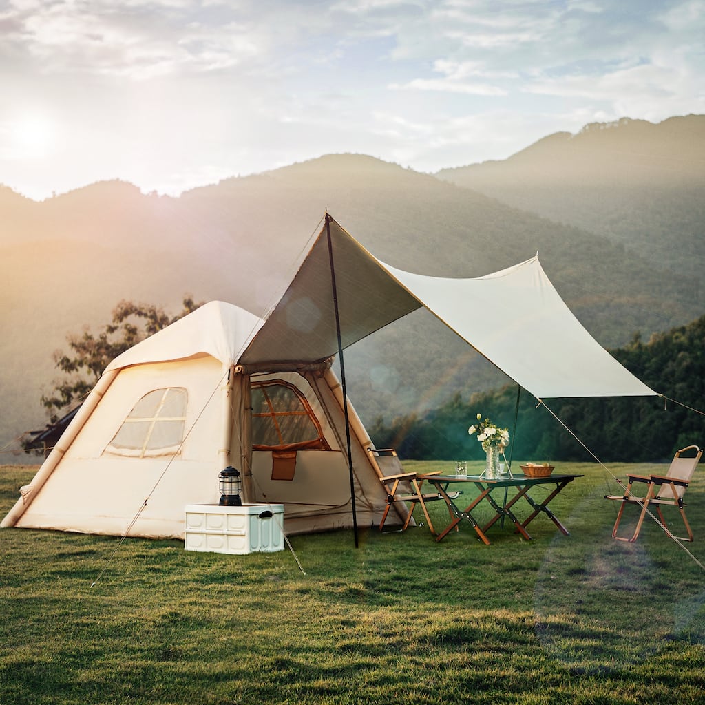 EROMMY Inflatable Tent 4-6 Person - Instant Setup Waterproof Cabin Tent with Pump (Beige/Light Green)