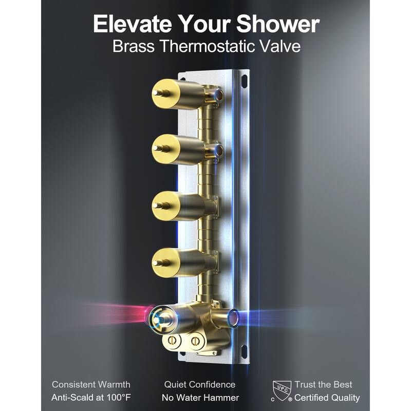 GRANDJOY Shower System 16 inch Rainfall Ceiling and 6 inch Wall Mount Dual Shower Head Handheld Spray Slide Bar Thermostatic