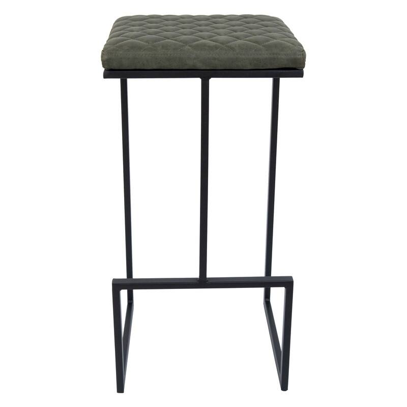 Quincy Leather Quilted Counter Height Barstool (Set of 2) with Upholstered Square Seats & Footrest for Home Bar & Kitchen