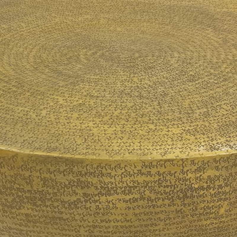 Terminus Coffee Table, 36 Inch Round Bowl Base with Hand Etched Texture, Antique Brass