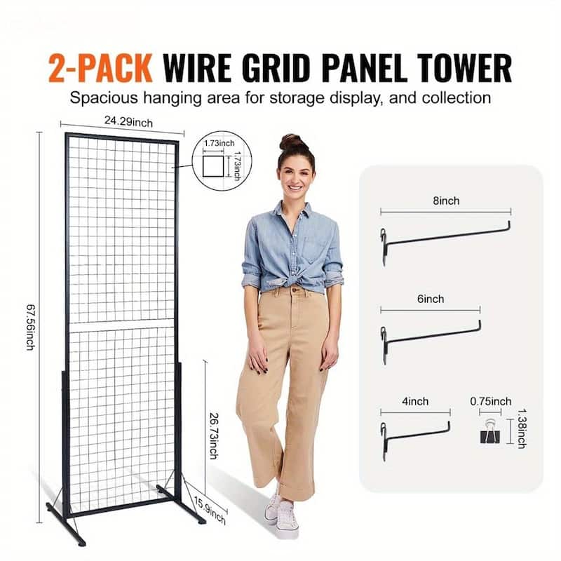 Grid wall Display System 2-Pack,24"x67" Double-Sided Grid Wall Panels