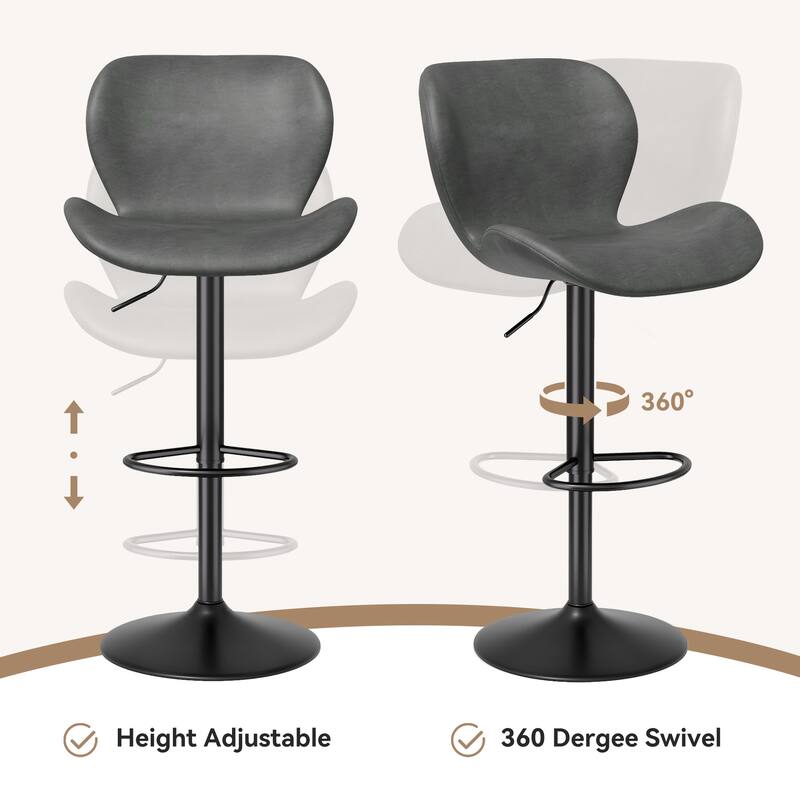Swivel Bar Stools Set of 2,PU Leather Upholstered Barstools with Back & Footrest, Seat Adjustable Height 22.2-31IN Bar Chairs