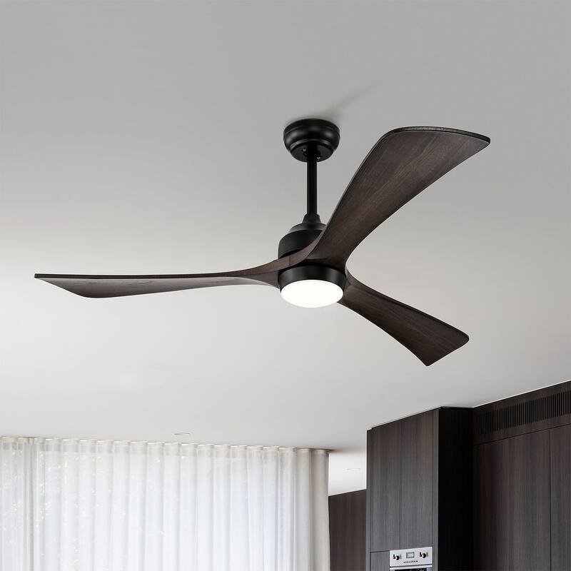 52 inch Smart Ceiling Fan Light with Remote Control with 3 Wood Blades,Flush Mount,Dimmable LED
