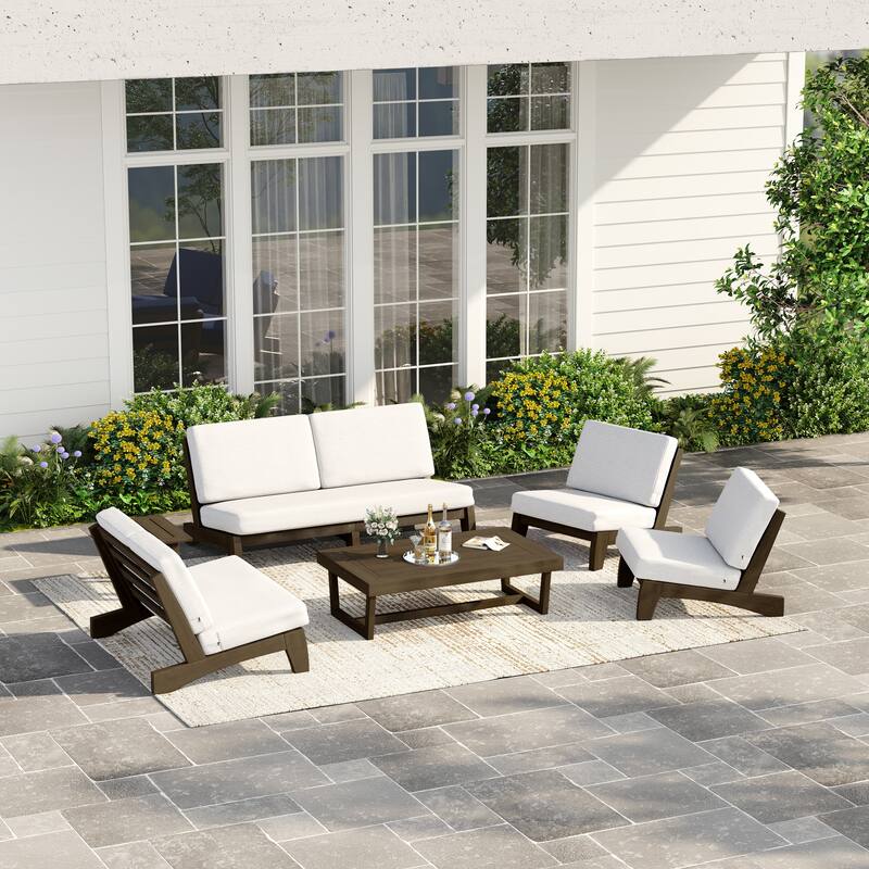 Casual Large Teak Outdoor Patio Conversation Set