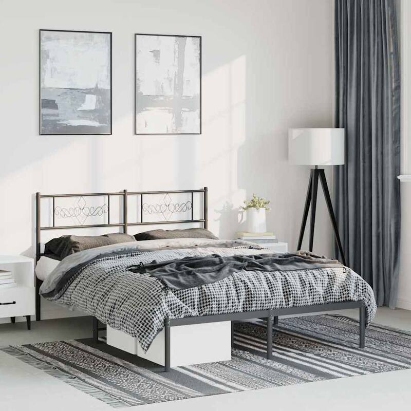 vidaXL 12 Inches Black Queen Metal Bed Frame No Mattress - 81.5" x 61.4" x 35.4"