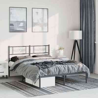 vidaXL 12 Inches Black Queen Metal Bed Frame No Mattress - 81.5" x 61.4" x 35.4"
