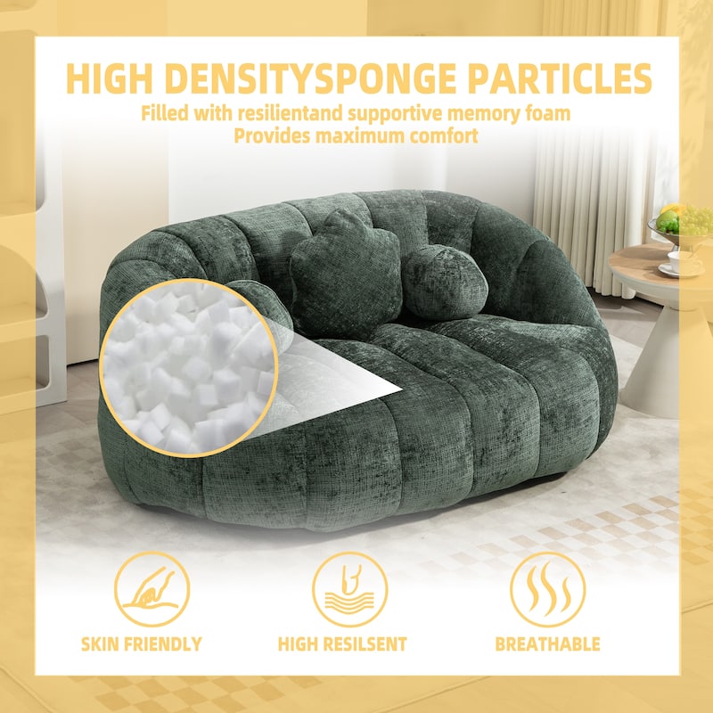 GDFStudio - Charlotte Plush Chenille Two-Seat Bean Bag Sofa for Living Room and Lounge Areas
