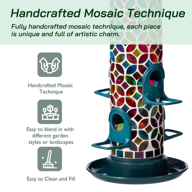 Glitzhome 20''H Tall Hanging Blue/Green Mosaic Birdfeeder