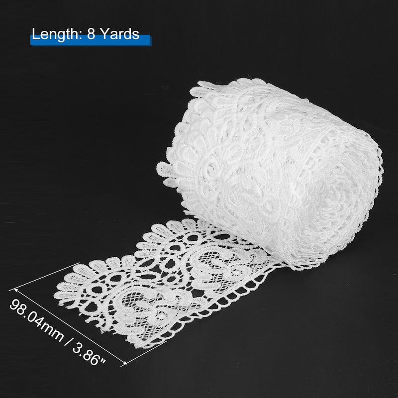 4 Inch Wide Lace Ribbon Floral Pattern Lace Trim Ribbon - White - 8 Yard