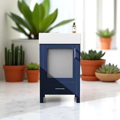 Compact 20 Inch Bathroom Vanity with Sink, Soft-Close Hinges, MDF Cabinet with Drawer and Solid Wood Legs