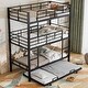 preview thumbnail 3 of 18, Metal Twin Size Kids Triple Bunk Bed with Trundle, Heavy Duty Steel Frame, Full-Length Guardrails, Black