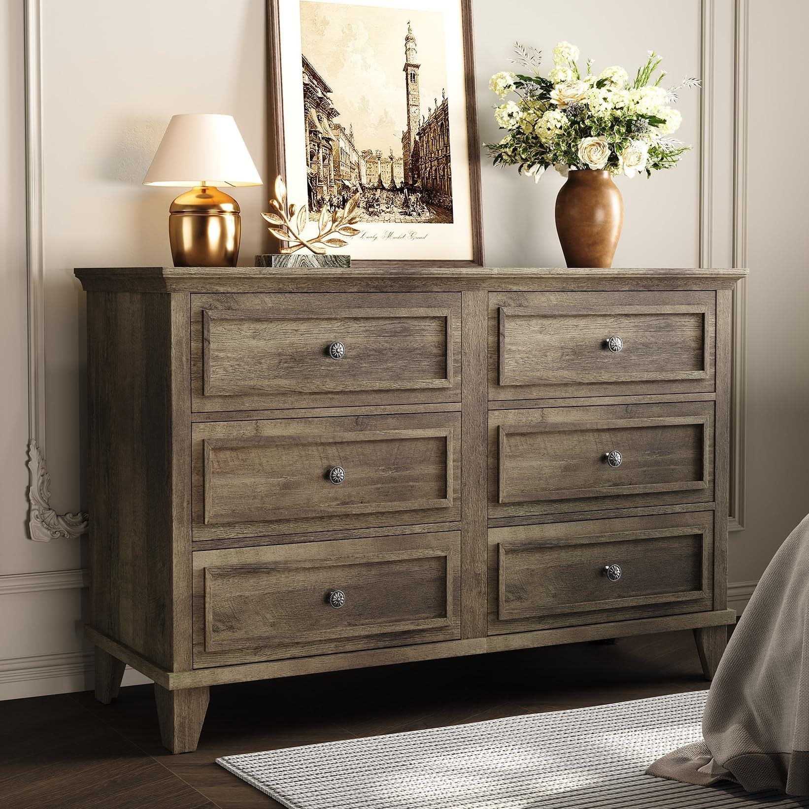 Dresser for Bedroom, Wide Dresser Storage Organizer Modern Wooden Chest with Metal Handles