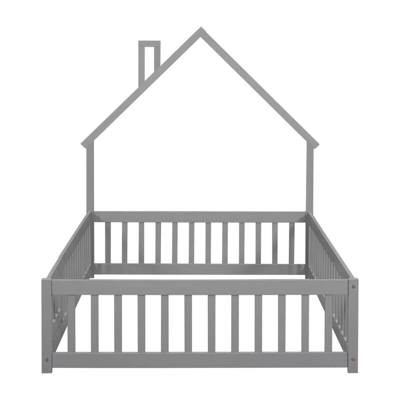House-Shaped Headboard Floor Bed with Fence