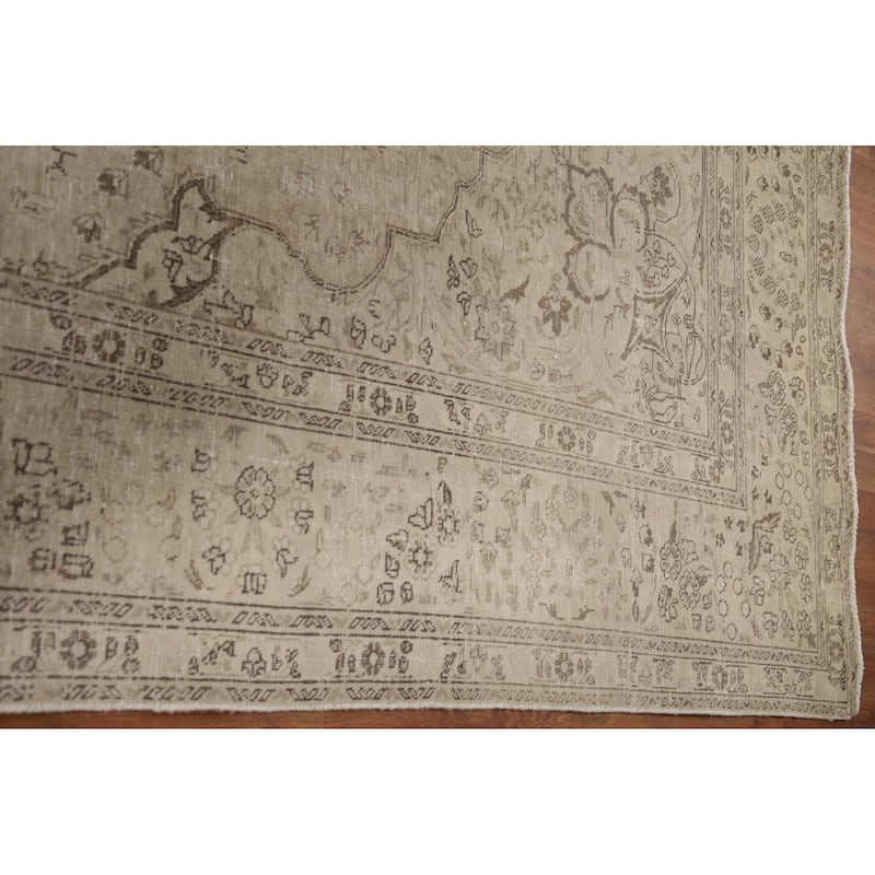 Hand Knotted Oriental 100% Wool Carpet Traditional Floral Beige & Ivories Tabriz Area Rug - 12' 4'' X 9' 10''