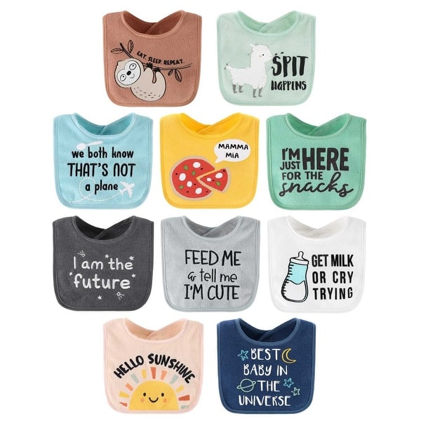 slide 2 of 6, The Peanutshell Hello Sunshine 10-Pack Terry Bibs in teal, aqua and navy