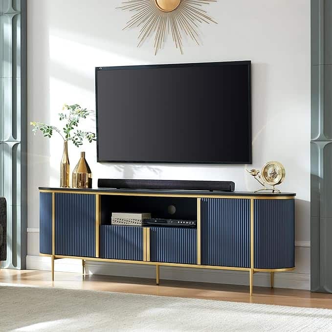 Modern Luxury TV Stand, Entertainment Cente, with Faux Marble Top