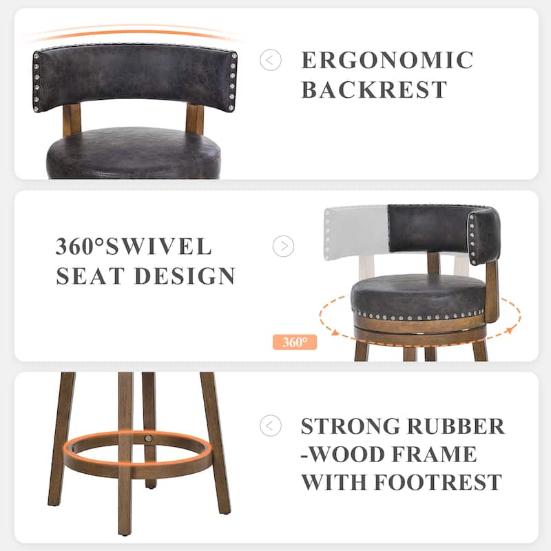 Modern Velvet Swivel Bar Stool - 25" or 30" Counter Height with Adjustable Footrest & Walnut Base, for Kitchen Islands