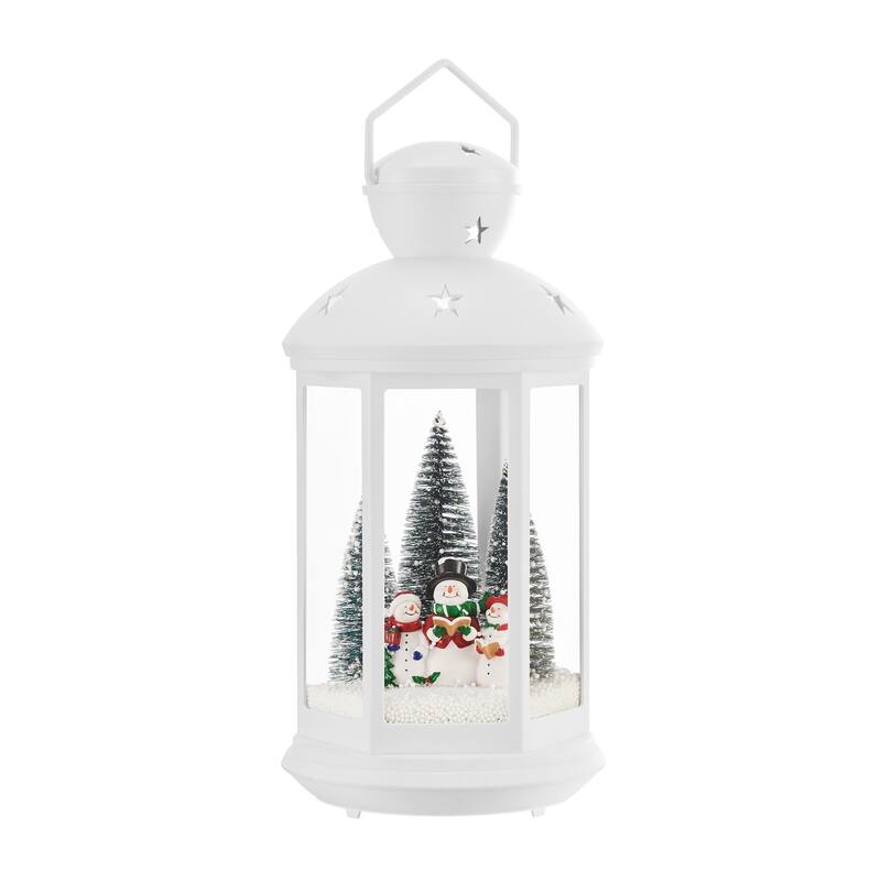 LED Lighted Musical Snowman Scene Lantern Christmas Snow Globe - 19.5" - White