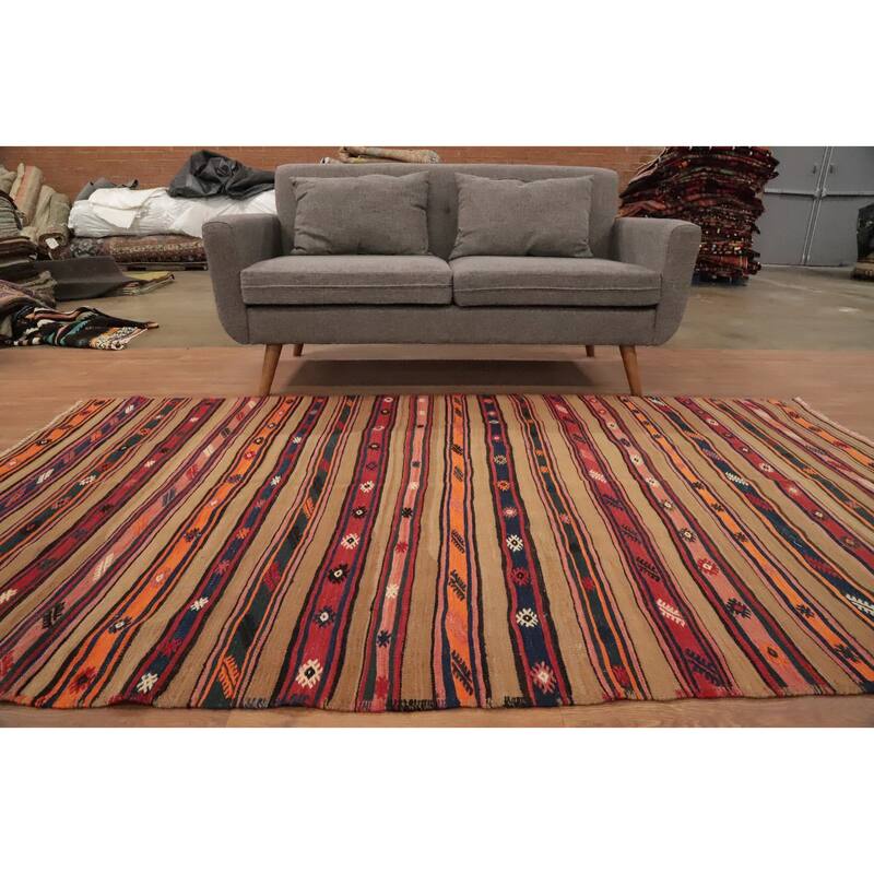 Hand Woven Oriental 100% Wool Carpet Southwestern Tribal Multi-Colored Kilim Area Rug - 8' 4'' X 4' 9''