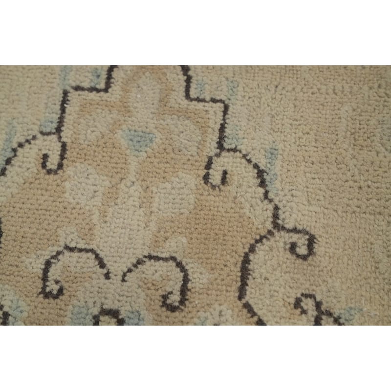 Hand Knotted Oriental 100% Wool Carpet Traditional Geometric Beige & Ivories Kerman Area Rug - 3' 8'' X 1' 9''