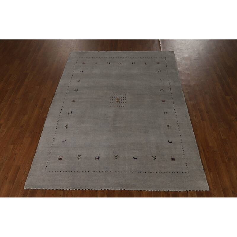 Hand Knotted Oriental 100% Wool Carpet Tribal Animal Pictorial Greys & Charcoal Gabbeh Area Rug - 7' 9'' X 5' 9''