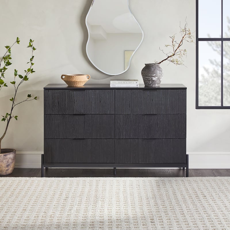 Walker Edison Six Drawer Chest with Reeded Drawer Fronts - Black