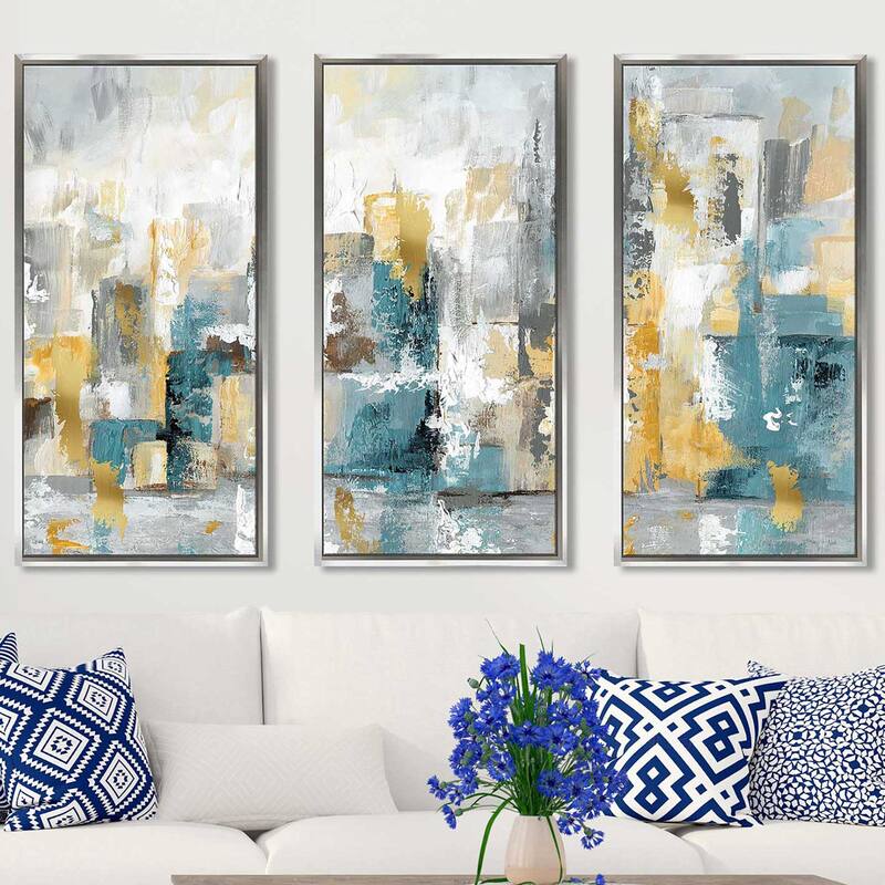 "City Views I Nan" Print in Floating Canvas, Set of 3 - Grey