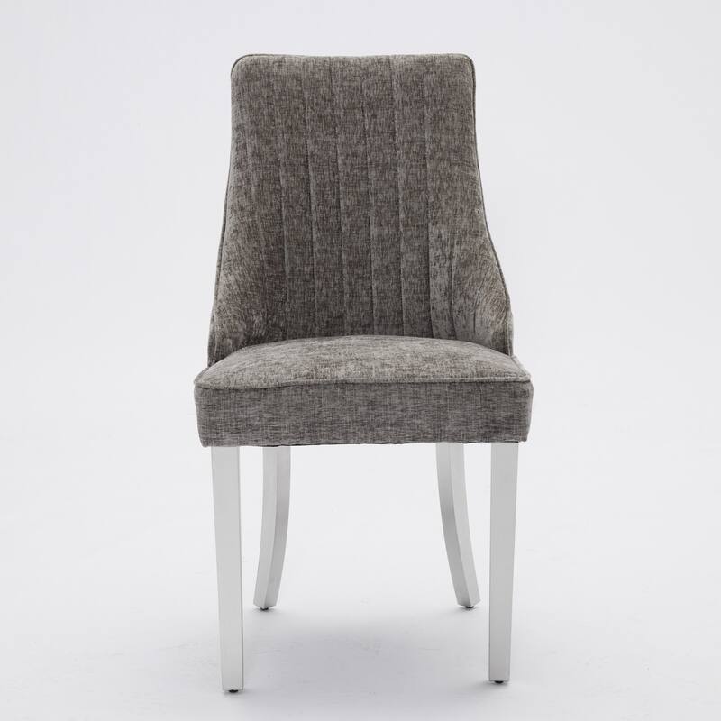 Rayon Cloth Flocking Chenille Dining Chairs Channel Kitchen Dinner Chair Comfy Fabric Upholstered Accent Chair, Set of 2