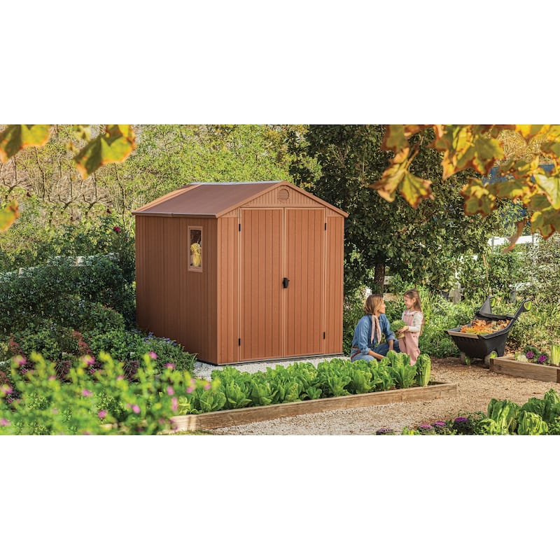 Keter Darwin 6x8 ft. Resin Outdoor Storage Shed With Floor for Patio Furniture and Tools, Brown