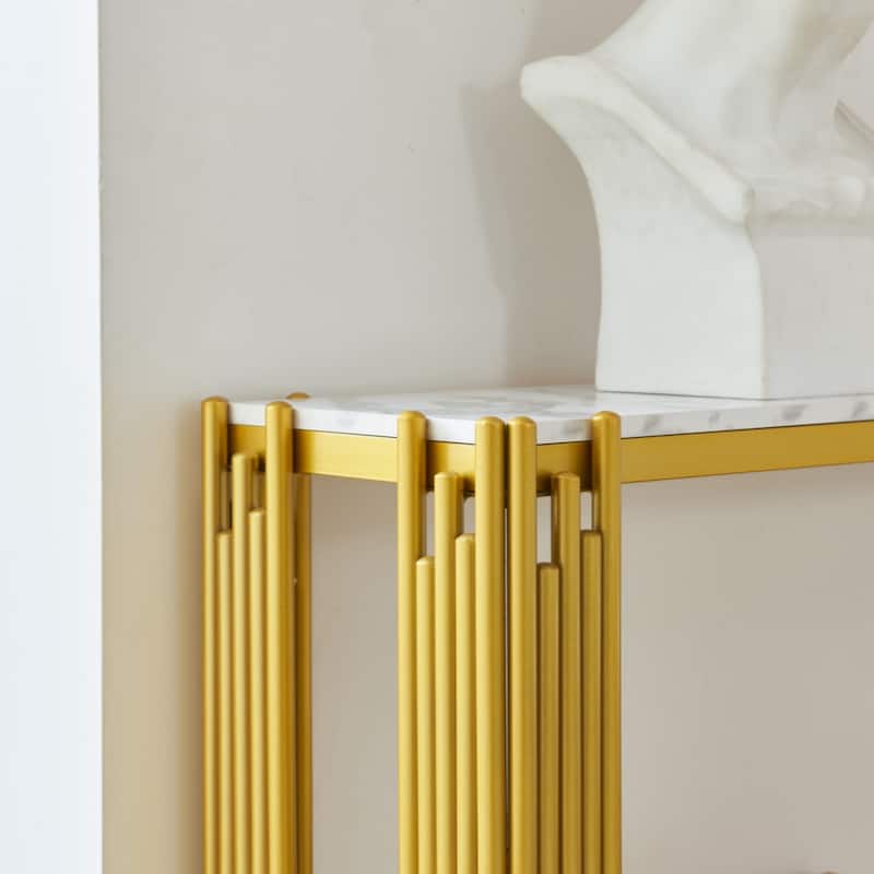 2 Tier Faux Marbling Console Table, Living Room Sofa Table, Modern Narrow Entryway Table, Hallway Entrance Table